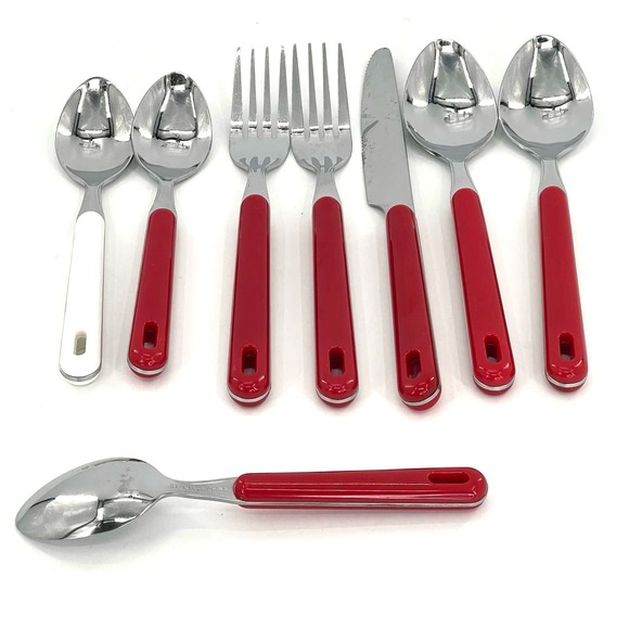Set red handle spoons forks knife with hole for hanging - Picture 3 of 3